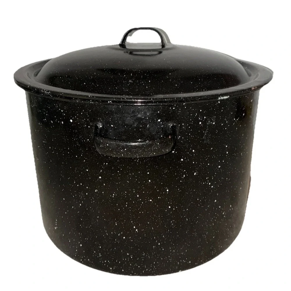 Enamelware Black Speckled Canning Stock Pot With Lid 11x8